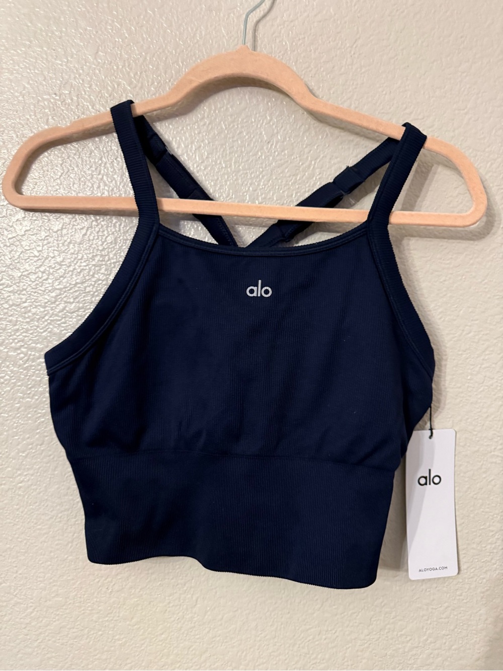 ALO Yoga Navy Ribbed Crossback Sports Bra